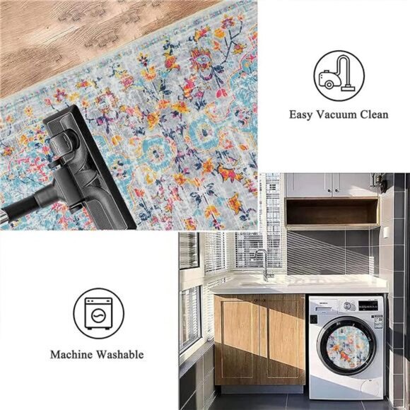 Vintage Runner Rug 2x6, Farmhouse Distressed Area Rug, Washable , Non Slip Floor - Picture 4 of 7